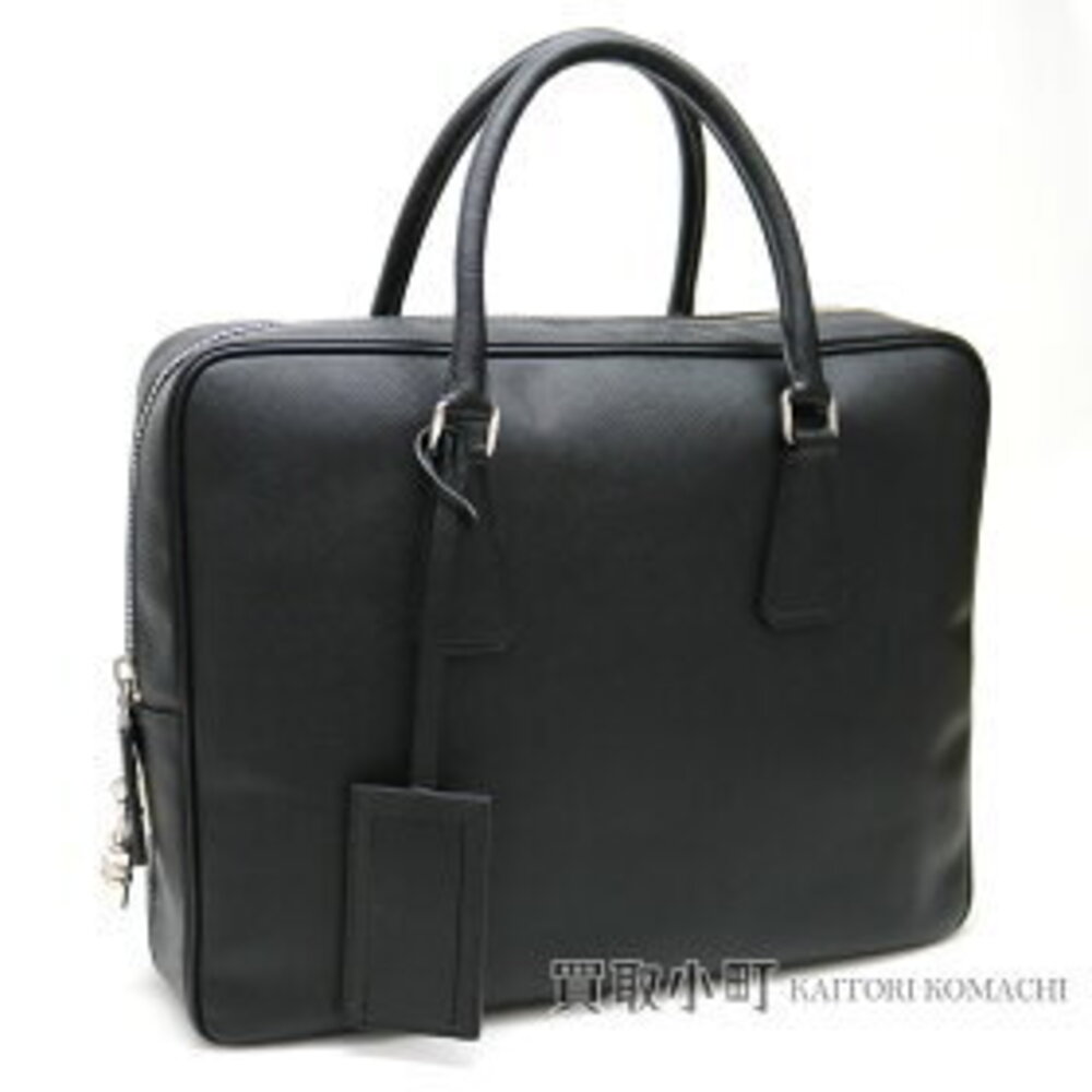 PRADA Saffiano Briefcase Triangle Logo Black Calf Leather Bag Document Business - Picture 1 of 1